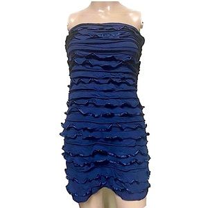 Express Navy Strapless Tiered Ribbon Bodycon Mini Dress, Women’s Size Small